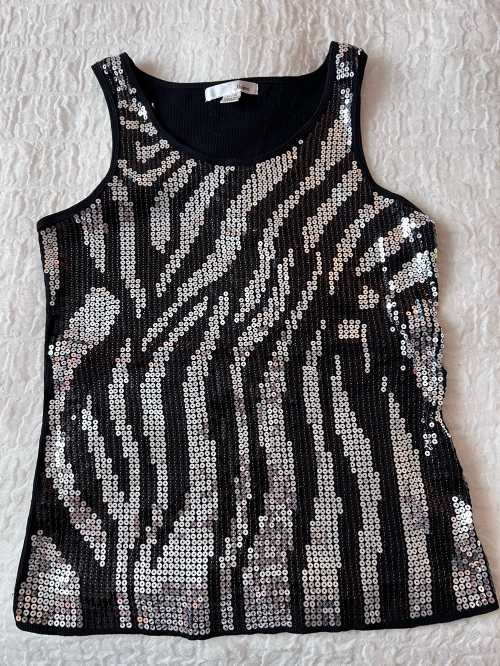 Maje Black and Silver Sequin Zebra Tank Top